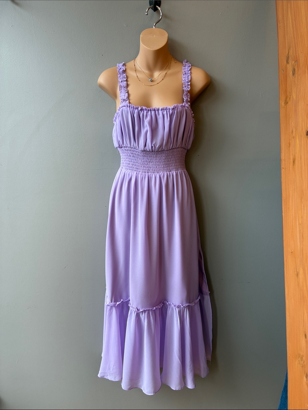 Lovers + Friends Arden Lavender Ruffled Strap Midi Dress, Small - Picture 2 of 6